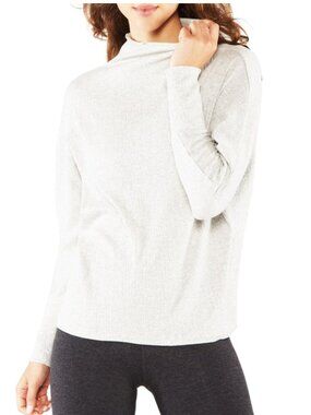 Manduka Yoga Long Sleeve Crinkle Mock Funnel Stretch Gray White Heather Small